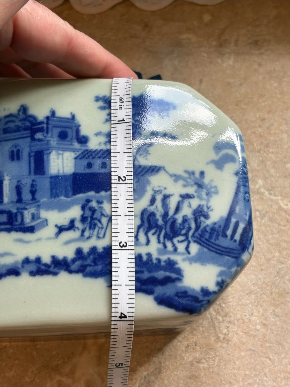 VTG Chinoiserie Ceramic Lidded Canister Trinket Box Set Transferware Style